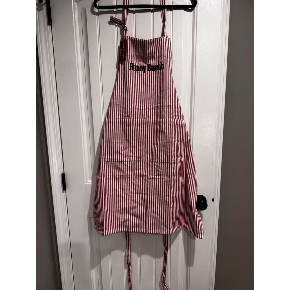 KAF Home Honey Bunch Apron Red White Stripe 100% Cotton Embroidered NWT